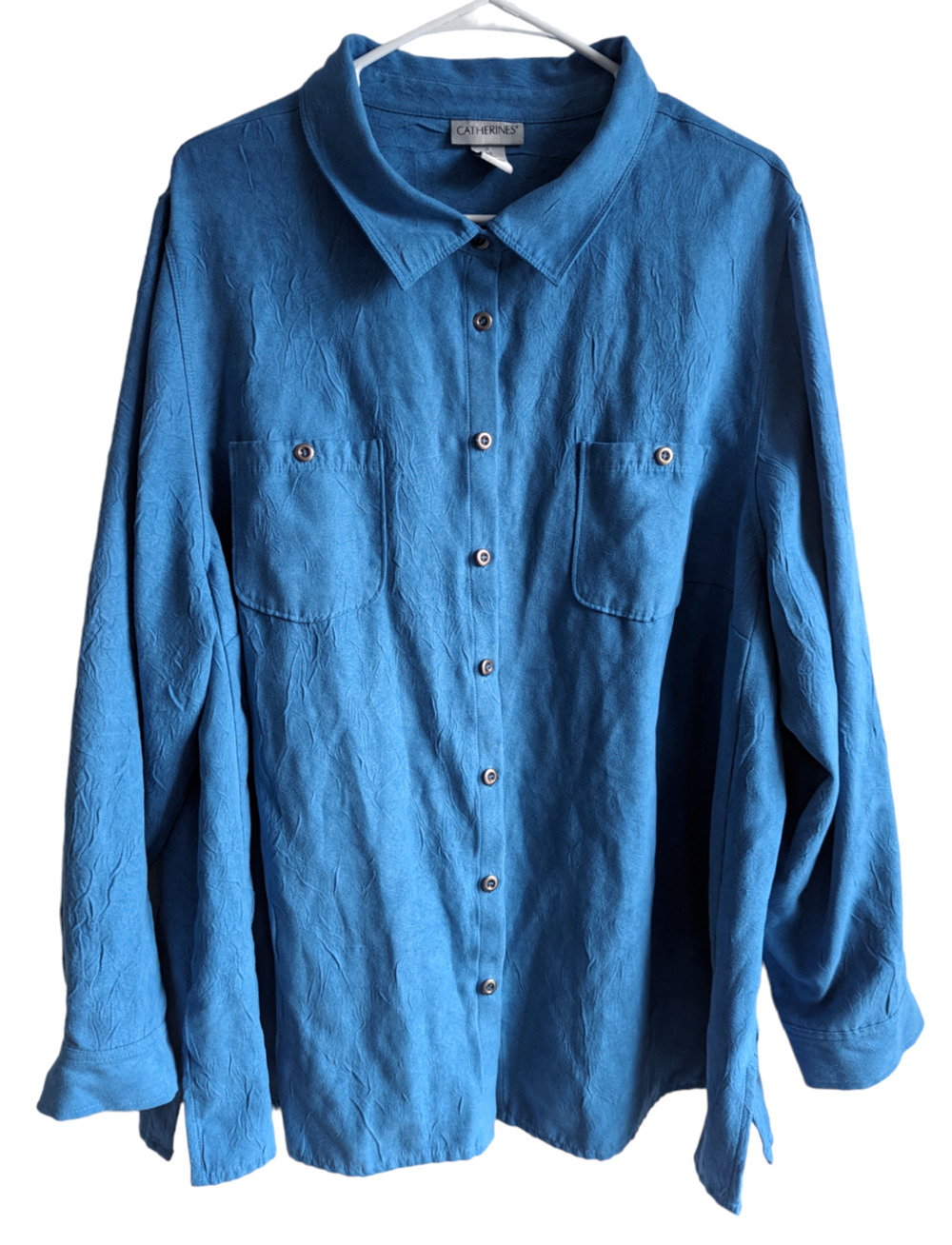 Catherines Plus Size Blue/Teal Faux Suede Button Up Shirt Size 2X